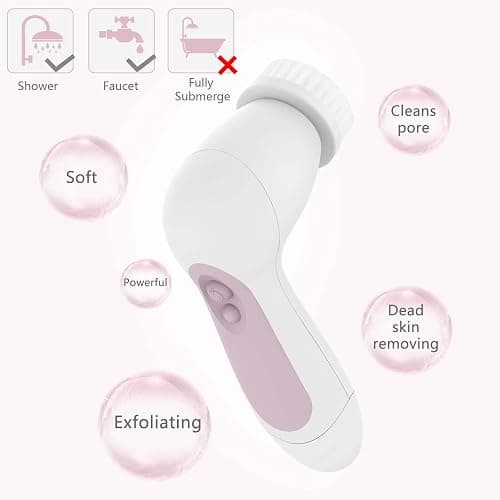 Waterproof Facial Cleansing Spin Brush Set with 5 Exfoliating Brush Heads - Electric Face Scrubber Cleanser Brush by CLSEVXY - Face Brush for Gentle Exfoliation and Deep Scrubbing thumbnail 6
