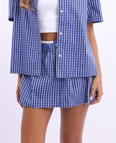 UAURORAO Women Gingham Boxer Skirt Y2k Plaid Checkered Mini Short Skirt E Girls Elastic Waistband Preppy Pencil Skirt thumbnail 3