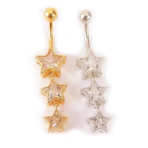 Niaspi 3Pcs 14G Stainless Steel Dangle Belly Button Rings Cubic Zirconia Heart Star Round Belly Navel Barbell Rings Belly Piercing Jewelry for Women thumbnail 5