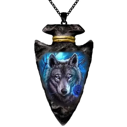 AttractionOil.com Blue Gray Wolf Arrowhead Necklace - Image 1