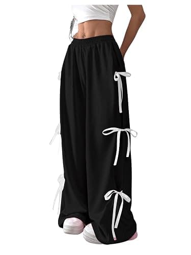 Verdusa Women's Baggy Sweatpants Elastic Waist Casual Bow Wide Leg Pants with Pocket Y2K Going Out Travel Pants - Image 1