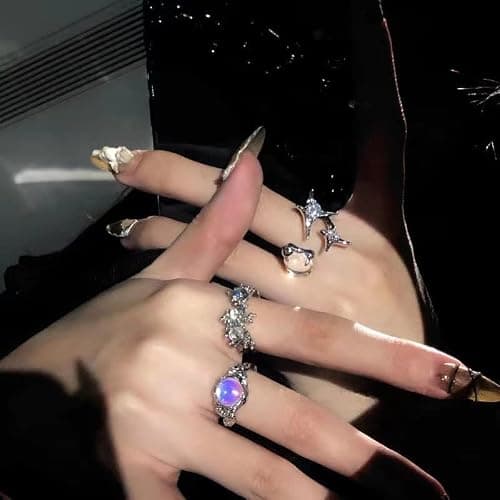 Pingyongchang H&Z Silver Y2K Jewelry Opal Moonstone Rings Grunge Natural Stone Kpop Rings Punk Coquette Stacking Rings Set for Women thumbnail 4