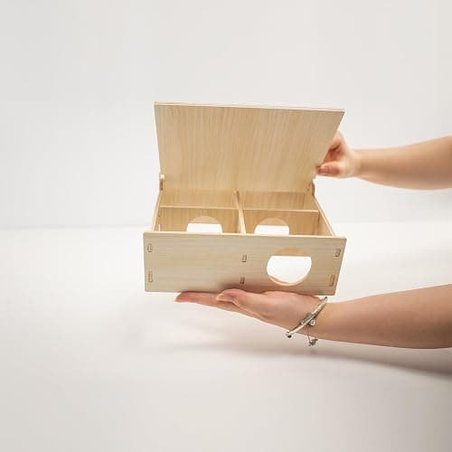 Multi-Chamber Wooden Hamster Hideout & Tunnel - Durable, Ventilated Natural Wood Cage Accessories for Dwarf, Syrian Hamsters and Small Pets thumbnail 2