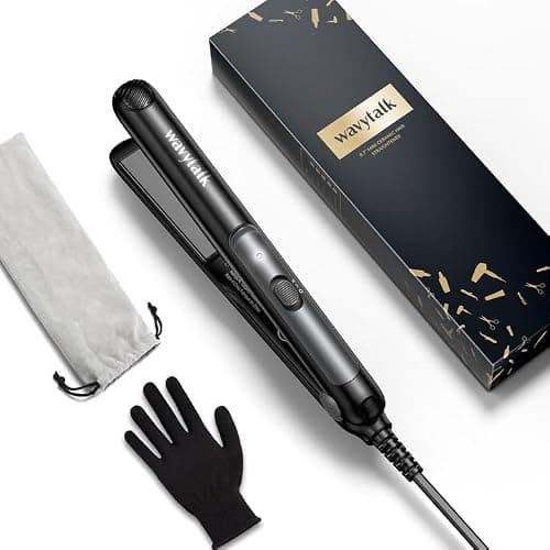 Wavytalk Pro Mini Temperature Adjustable Hair Straightener - 0.7 Inch Small Flat Iron for Short Hair, Curls, Bangs, Travel Use, Dual Voltage, Extended Size, Black - Image 1