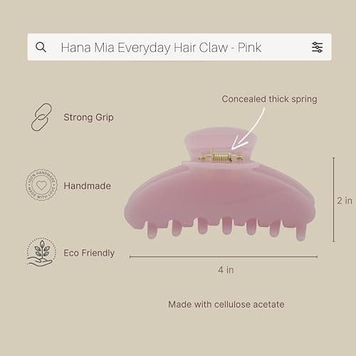 Hana Mia Premium Durable Acetate Hair Claw - Cute Clips for Thick or Thin Hair | Large Pink Claw Clip | 4 Inch (Pink) thumbnail 6