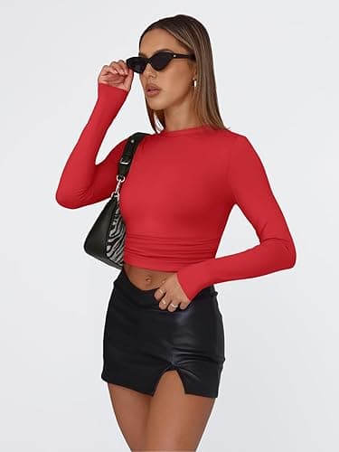 Trendy Queen Womens Long Sleeve T Shirts Fall Fashion 2025 Basic Crop Tops Going Out Outfits Y2k Clothes thumbnail 6