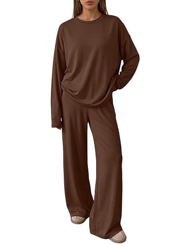 Trendy Queen Womens 2 Piece Fall Lounge Sets Oversized Tops Wide Leg Pants | Airport Travel Outfits,Comfy Matching Clothes,Winter Sweatsuit,Workout Tracksuit for Gym,Fashion 2026,Everyday Wear - Image 1