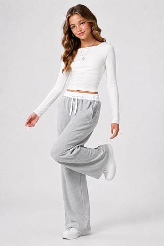 Kxuryueo Teen Girls 2 Pack Wide Leg Sweatpants Baggy High Waist Pants with Pockets 9-16Y thumbnail 5