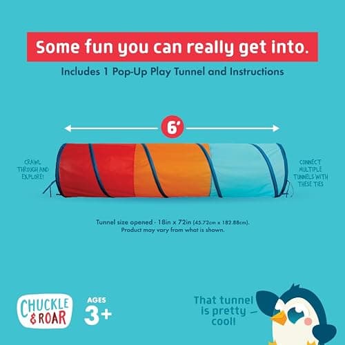 Chuckle & Roar - Pop Up Play Tunnel - Active Play for Toddlers - Preschool pop up Tent Companion - Ages 3 and up - Rainbow Tunnel thumbnail 7