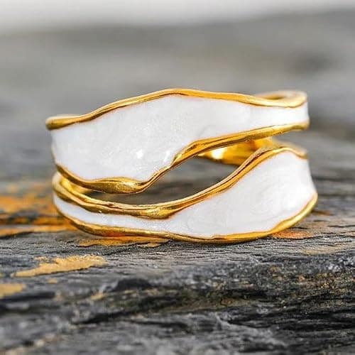 EVERSHINE JEWELLERY Vintage Unique 14K Gold Plated Adjustable Wave Ring for Women – Waterproof, Non-Tarnish, Hypoallergenic Stackable Ring for Women Open Band Thumb & Minimalist Jewelry Gift thumbnail 5