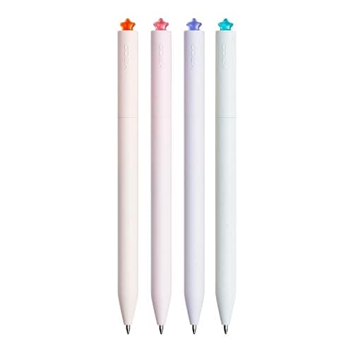 Kaco FIRST Gel Pens Cute Stationery Black Ink, 0.7 mm Medium Point, Aesthetic Cute Star Pens for Journaling (4 Bright Colors) - Image 1