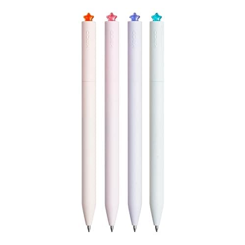 Kaco FIRST Gel Pens Cute Stationery Black Ink, 0.7 mm Medium Point, Aesthetic Cute Star Pens for Journaling (4 Bright Colors) - 4 Bright Colors - Image 1