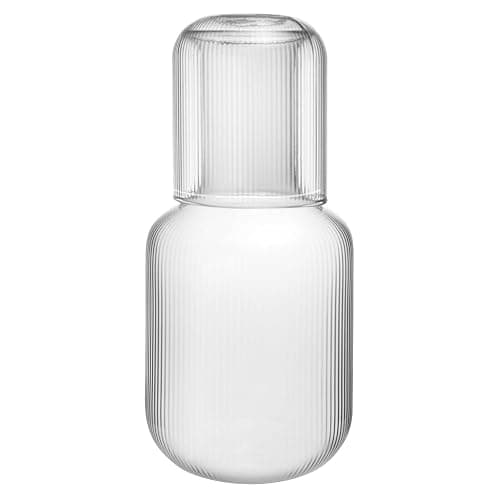 Sizikato 25 Oz Vertical Stripes Clear Glass Bedside Night Water Carafe with Tumbler Glass. - Image 1