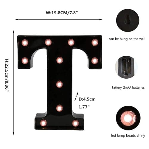 OYCBUZO Light Up Black Alphabet Marquee Letters Sign LED Marquee Number Lights Sign for Night Light Home Bar Christmas Lamp Birthday Party Wedding Decoration T thumbnail 2