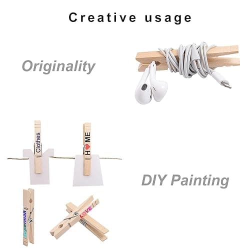 Clothes Pins Wood for Hanging Clothes,3.5 Inch【100pcs】 Heavy Duty Wooden Clothespins,Clothes Pins for Craft,Wooden Clips for Pictures. | Rust Resistant thumbnail 4