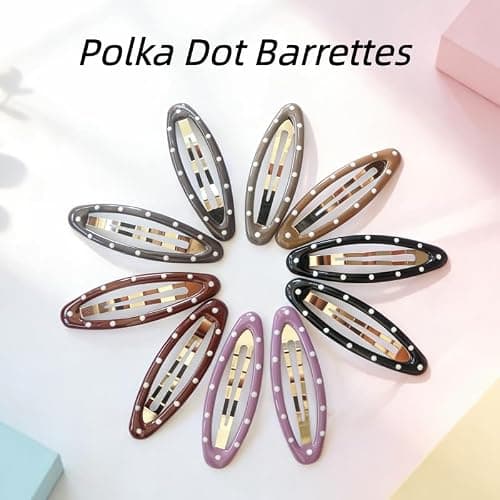Cute Polka Dot Side Clips for Women i – 5-Color Oval Snap Barrettes, Vintage Hair Styling Accessories for Thick & Thin Hair, Versatile for Daily Wear, Makeup & Skincare thumbnail 3