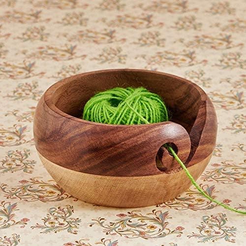 Eximious India Christmas Gifts Wooden Yarn Bowl Knitting Bowl Large Crochet Yarn Holder Handmade Crocheting Accessories and Supplies Organizer 7 x 3 (Two Tone) thumbnail 2
