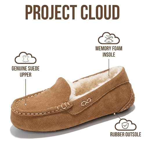Project Cloud 100% Genuine Leather Slippers for Women - Fur Lined Outdoor Slippers for Women Footwear with Memory Foam - Stylish Womens Moccasin (Cathi) thumbnail 3