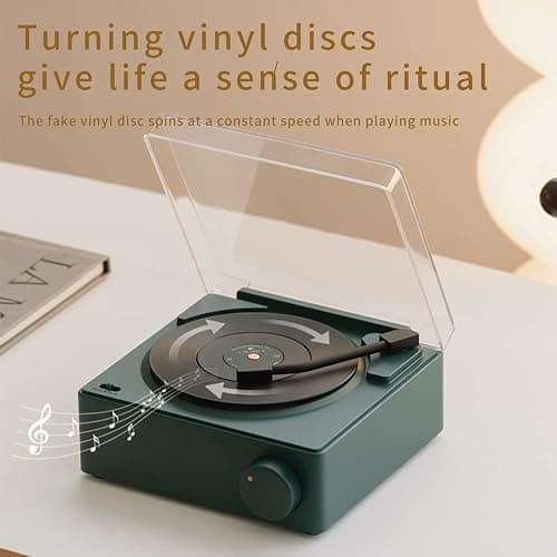 Vintage Vinyl Record Player Style Bluetooth Speaker Phonograph Style Retro Bluetooth Speaker White Cute Look Gift for Girls Good Bass Enhancement Loud Volume thumbnail 3