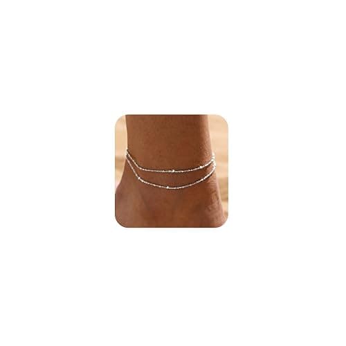 LEXODY Silver/Gold Anklets for Women, Sterling Silver Evil Eye Ankle Bracelets for Women Trendy Dainty Waterproof Anklets Set Adjustable Layered Anklet Bracelets for Women Silver Jewelry Gift - Image 1