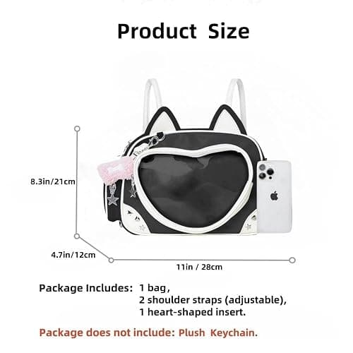 Kawaii Ita Bag Cat Pin Backpack Shoulder Crossbody Bag for Miku Anime Heart Clear Layer with Insert thumbnail 6