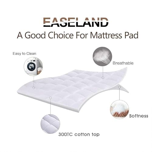 EASELAND Twin Size Mattress Pad Pillow Top Mattress Cover Quilted Fitted Cooling Protector Single Cotton Top 8-21" Deep Pocket (39x75 Inches, White) thumbnail 2