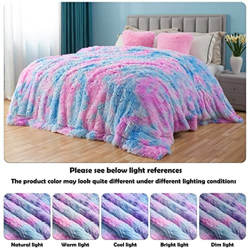 GONAAP Fuzzy Faux Fur Throw Blanket Purple Rainbow Super Soft Cozy Plush Fuzzy Shaggy Blanket for Couch Sofa Bed (Purple Rainbow, Throw(50"x60")) thumbnail 4