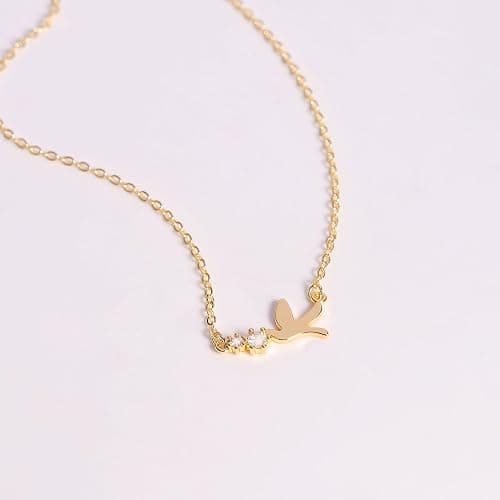 GUOKE 14K Gold Plated Dainty Pendant Butterfly Bead Boot Bee Baseball Flower Compass Airplane Heart Hummingbird Tree Necklace Simple Jewelry Gift for Women thumbnail 4