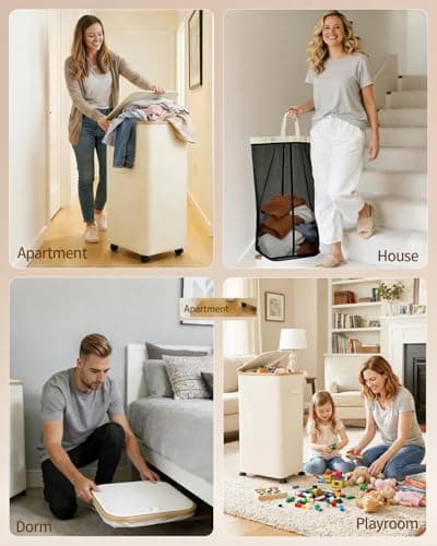 Laundry Hamper with Wheels, 75L Large Clothes Hamper with Removable Inner Bag, Collapsible Dirty Clothes Basket for Dorm, Rolling Dirty Clothes Basket for, Bedroom, Bathroom, Laundry Room thumbnail 7