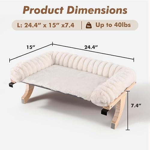 valigogo Cloud-Soft Cat Window Sill Perch with Zipper Designed Cushioned Bed, Supportive Cat Window Seat with Premium Solid Wood & Sturdy Metal Frame, Pet Hammock Bed for Large Cats (Large, White) thumbnail 4