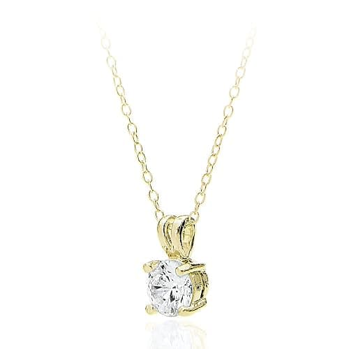 B. BRILLIANT Sterling Silver Round 6.5mm Solitaire 1ct AAA Cubic Zirconia Necklace for Women Bride thumbnail 2