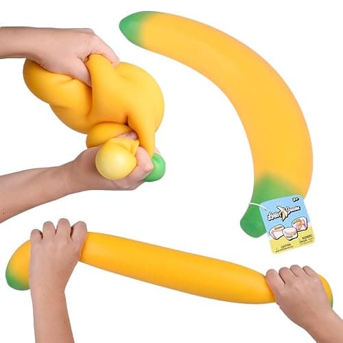 Toymendous Laffy Snacks - Squishy Banana Stress Toy - Ages 3+ | Thermoplastic Rubber, 15.5 in Long, 6.4 in Wide, Stretches Up To 6 ft, Returns To Original Shape, Fruit Theme - Image 1