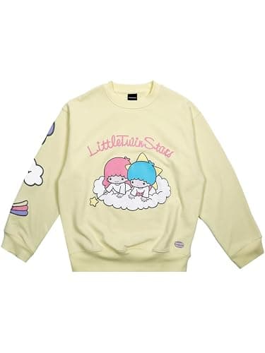 Bioworld Little Twin Stars Kissing The Moon Crew Neck Long Sleeve Yellow Adult Sweatshirt - Image 1