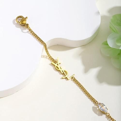 DIPEQOBA Luxury Bracelet for Women, 18K gold-plated monogram Starter Bracelet Exquisite monogram interwoven Charm Bracelet Gold Bracelet for Women Girls Gold Jewelry Gifts thumbnail 5