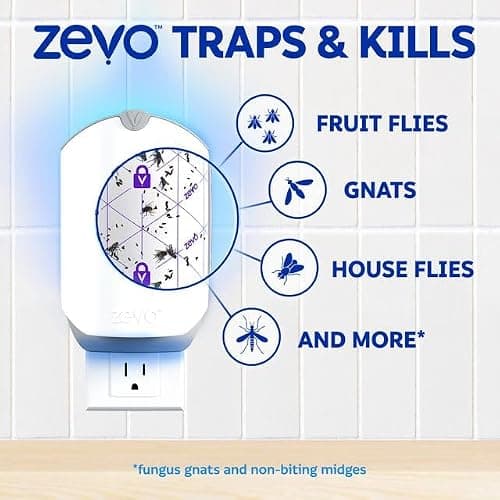 Zevo Flying Insect Trap & Cartridge - Plug in Fly Trap & Indoor Bug Catcher for Gnats, House & Fruit Flies - Mess-Free - Use in Any Room - Uses Blue & UV Light (1 Plug in Device & 1 Cartridge) thumbnail 5