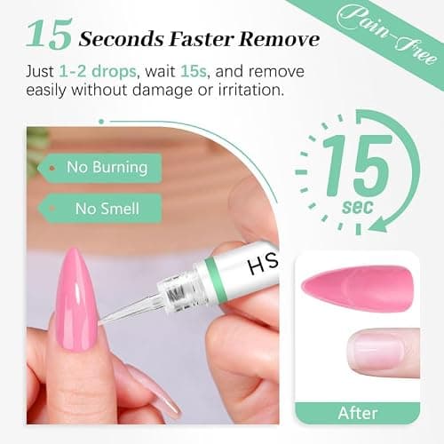 Nail Glue for Press Ons 10g & 5ml 2 in 1 Remover Pen Set, Quick Drying Semi Solid Glue on Nails No Lamp Needed Long Lasting 28+ Days, Gentle Removal Fake Acrylic Nail Tips Not for Gel Polish Base Coat thumbnail 4
