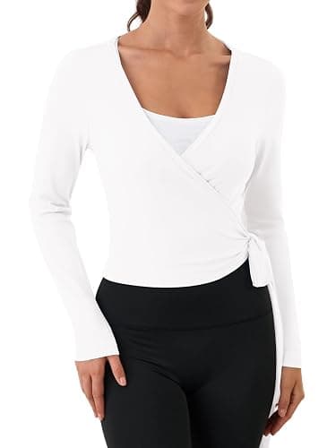 3rd hill Women Pilates Wrap Top Naked Feel Long Sleeve Tie Crop Yoga Shirt | 81% Nylon 19% Spandex, Double-Sided Naked Feel Fabric, Cropped V Neck Ballet Dance Top, Gym Fitness Athleisure, 1-Pack thumbnail 2