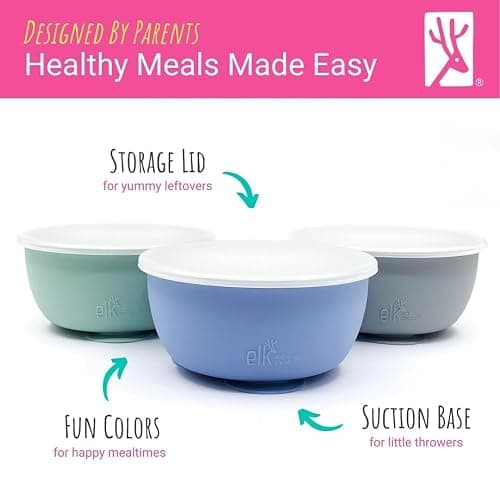 Elk and Friends Stainless Steel Bowls with Silicone Sleeve for Babies & Toddlers | Lids Included | Stay Put Suction | Cereal & Snack Bowls | 4 Pack thumbnail 5