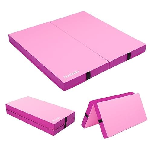 Matladin 4” Thick Folding Gymnastics Gym Exercise Aerobics Mat, 4ft x 4ft x 4in PU Leather Tumbling Mats for Stretching Yoga Cheerleading Martial Arts