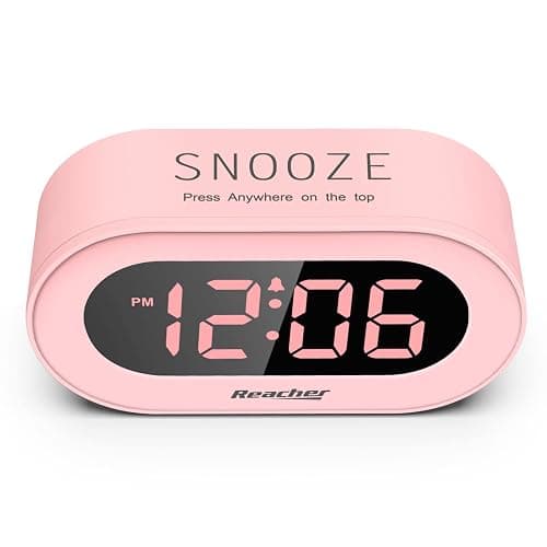 REACHER Pink Girls Alarm Clock for Kids Bedroom, Dimmable LED Digital Display, Outlet Powered, Adjustable Volume, Simple to Use, Snooze, Small Size for Bedside, Desk, Toddler thumbnail 3
