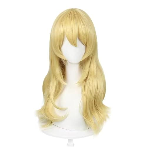 60cm Long Yellow Blonde Loose Wavy Princess Halloween Cosplay Costume Wig | Princess wig Heat Resistant High Temperature Synthetic Fiber Halloween Party Wig Dress Up Anime Show Blonde Hair - Image 1