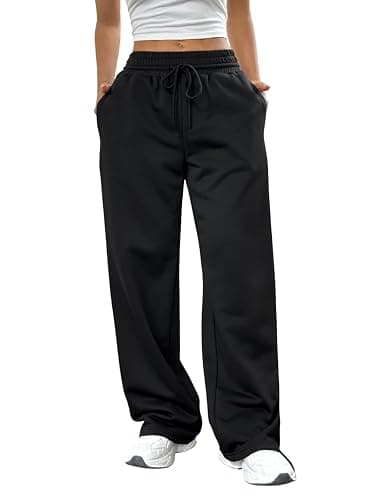 SOLY HUX Girl's Straight Wide Leg Sweatpants Casual High Waisted Baggy Joggers Track Pants - 10 Years - Plain Black - Image 1
