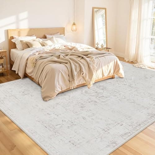 8x10 Area Rugs for Living Room: Vintage Boho Neutral Washable Rug Indoor Soft Large Area Rug Carpet for Bedroom Nursery Farmhouse Dining Room Office Floor Non-Slip Low Pile Under Table Neutral Cream thumbnail 2