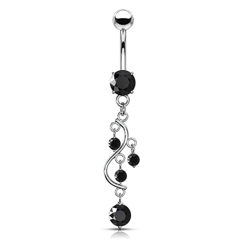 Pierced Owl - 14G Stainless Steel Cascading CZ Crystal Vine Dangling Belly Button Ring - Image 1