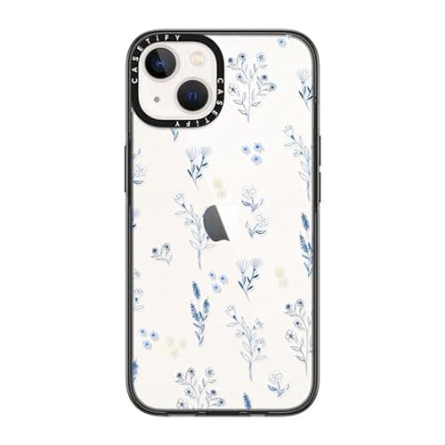 CASETiFY for iPhone 14 Case - Compact | Lightweight | 4ft. 2x Military Grade Drop Protection | Small blue flowers | Black - Image 1