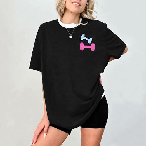 Be Happy Lift Heavy Shirt Women: Oversized Gym Weightlifting Graphic Tshirt Funny Workout Shirts Casual Gym Lover Tops thumbnail 7