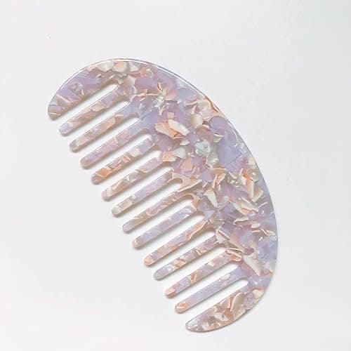 Cherjoury Wide Tooth Hair Comb Marble Acetate Anti-Static Detangling Hairbrush Jade White thumbnail 3