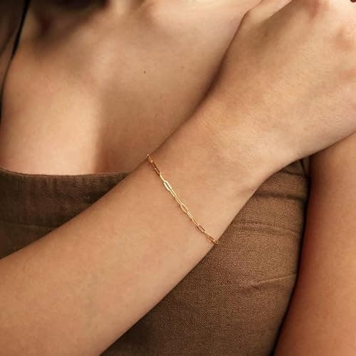 CAROVO Gold Bracelets for Women 14k Gold Plated Bracelets for Women Bracelets Sets Dainty Herringbone Paperclip Satellite Box Link Chain Anklet Bracelet Jewelry for Gifts. thumbnail 3