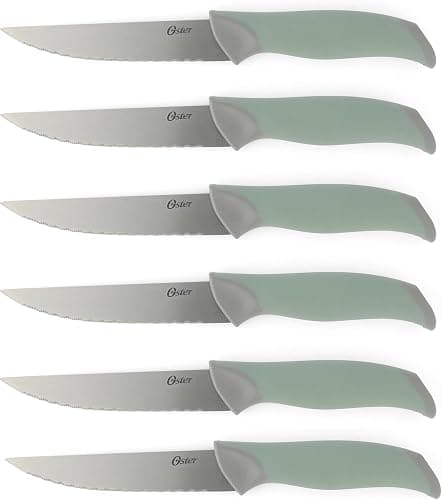 Oster Lindbergh 14 Piece Stainless Steel Kitchen Knife Block Set - Sage Green W/Black Knife Block - 14-Piece Knife Block Set - Lindbergh Sage Green thumbnail 5