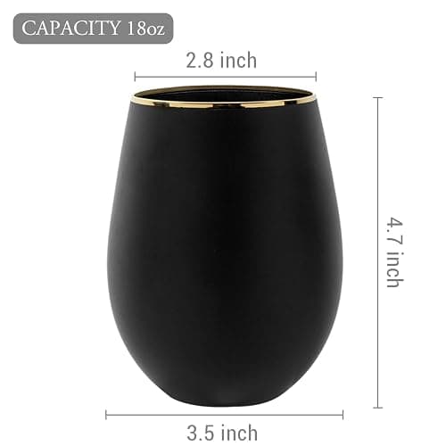 MyGift 18 oz Deluxe Art Deco Matte Black Stemless Wine Drinking Glasses with Gold Rim Accent, Cocktail Beverage Glass Drinkware Cups for Party Wedding, Set of 4 thumbnail 3